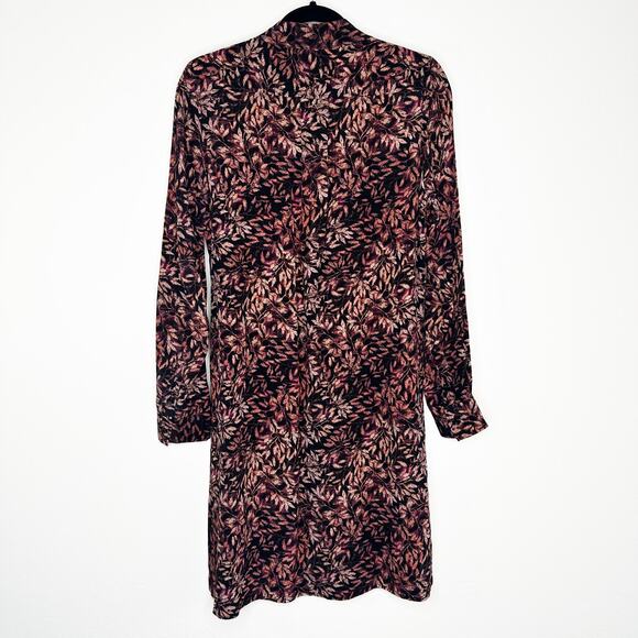 Peruvian Connection Leaf Print Silk Long Sleeve Collared Tunic Shirt Dress Med - Picture 9 of 14